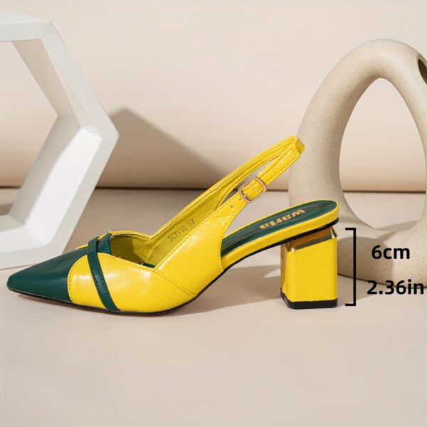 Women'S Classic Color-Block Pointed-Toe Mid-Heel Pumps with Ankle Strap - Comfortable Synthetic Cover Dress Shoes in Vibrant Colors (Red, Yellow, Green, Black, Orange, Teal) for All-Season Formal & Casual Wear, Versatile Heel Style, Durable Rubber Sole - Image 11