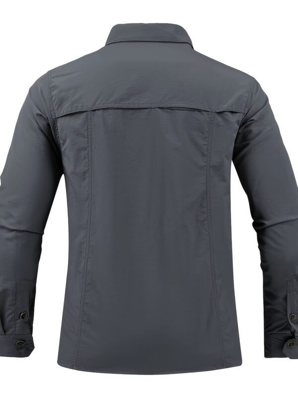 Men's Quick-Dry Shirt - Beige Button-Up Formal & casual shirt with Button Front Placket, Long Sleeve Non-Sticky Fabric for Office, Outdoor, Gym, Travel - Easy-Care Button-Up Blouse for Everyday & Formal Events, Outdoor Clothing, Classic Collared Design, Nonelastic Textile - Image 8
