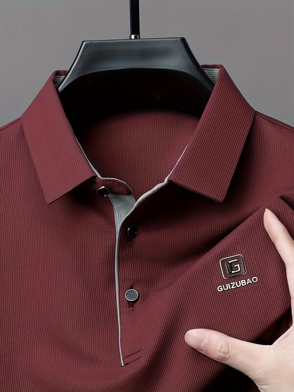 Men'S Casual Summer Short Sleeve Polo Shirt with Alphabet Pattern, Lightweight Polyester, Button-Up Collar, Regular Fit - Ideal for Daily Wea - Image 3