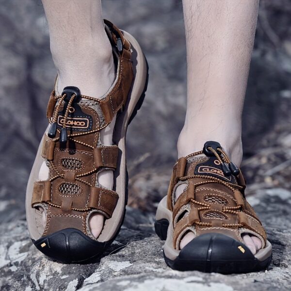 Clohoo Brand Outdoor Casual Sports Sandals with Cowhide Upper and Rubber Sole, Soft Bottom and Soft Surface, Comfortable and Breathable Men's Shoes - Image 2