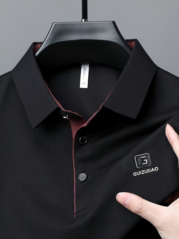 Men'S Casual Summer Short Sleeve Polo Shirt with Alphabet Pattern, Lightweight Polyester, Button-Up Collar, Regular Fit - Ideal for Daily Wea - Image 2