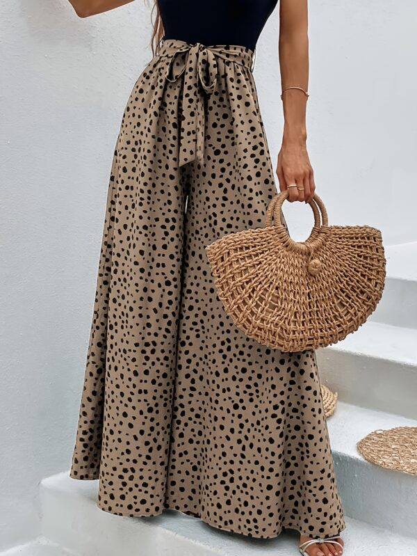 Women's Polka Dot Wide-Leg Pants with Adjustable Waist Tie - Loose Fit Long Trousers, Machine Washable All-Season Casual to Formal Elegant Chic Trousers for Women - Image 3