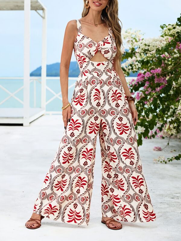 Women'S Elegant Off-Shoulder Floral Print Jumpsuit with Tie Waist & Side Slit - Lightweight Polyester, Perfect for Summer Beach Vacations, Casual Vacation Wear | Floral Print Jumpsuit | Texture - Image 4