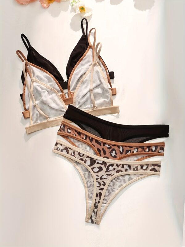 3pcs European and American Leopard Print Front-Button Women's Lingerie Set, Suitable for Daily Use, Multi-Pack S-XL, Seasonally Versatile - Image 2