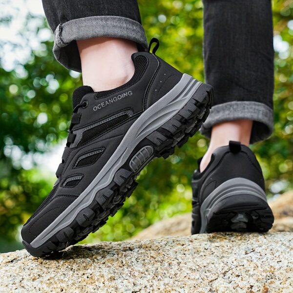 Men's All-Season Breathable Non-Slip Hiking Shoes, Comfortable Low-Top Lace-Up Sneakers with Rugged Tread for Outdoor & Casual Wear, Black, Sizes 7-14 - Image 4