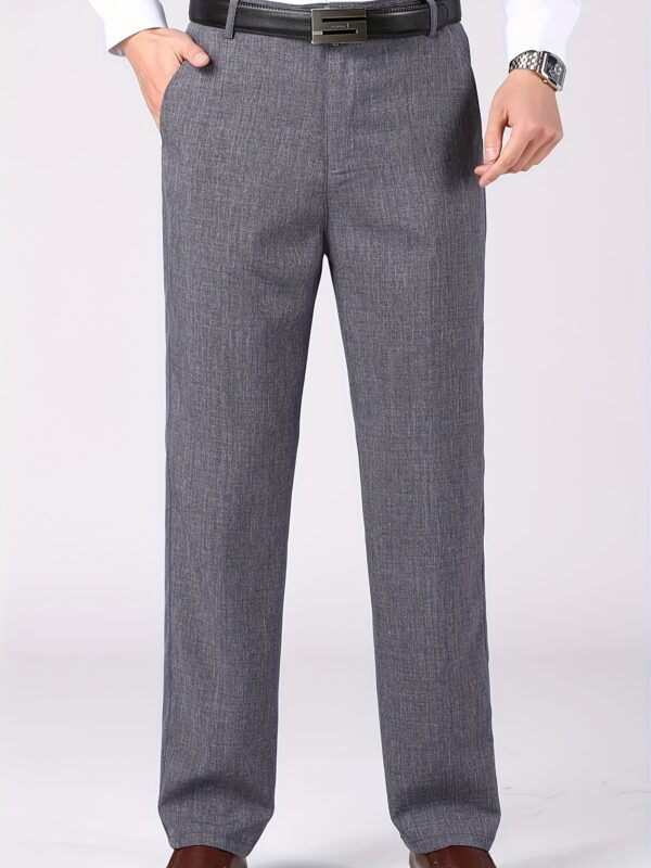 Men'S Light Gray Casual Pants with Black Belt - Straight-Leg, Zipper Fly, Regular Fit, Non-Stretch Fabric, Perfect for Spring & Summer Outings, Spring Summer Pants | Belted Waistband | Polyester Blend - Image 4