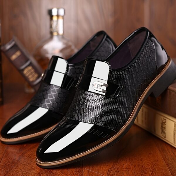Embossed Men's business shoes-Comfortable Pointed Toe Slip On Lug Sole Business Oxfords for Party Wedding Office Dress Shoes - Image 2