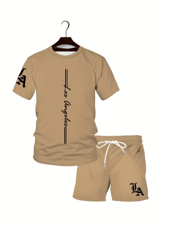 Summer Plus Size Men'S Round Neck Short Sleeve Shorts Khaki Pajama Set 3D Print Pattern Home Leisure Loungewear Men'S Two-Piece Set with Pants and Drawstring - Image 3