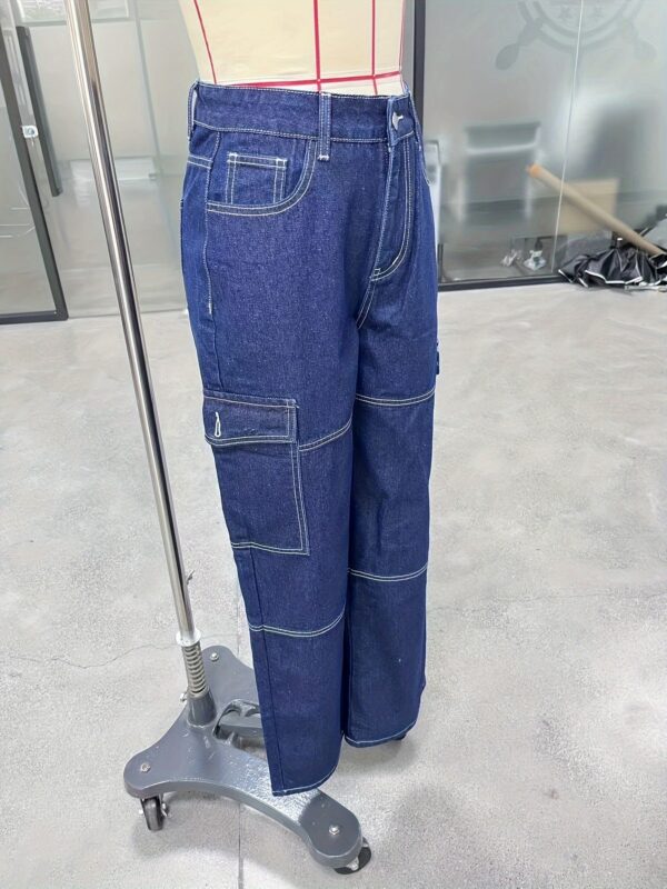 Women'S Y2K/Kpop Inspired Color Block Loose-Fit Cargo Jeans, Casual Straight Leg Long Pants with Flap Pockets, 100% (73%, 25% Polyester, 2% Elastane), All-Season Woven Fabric, 415g/m² - Regular Fit - Image 15
