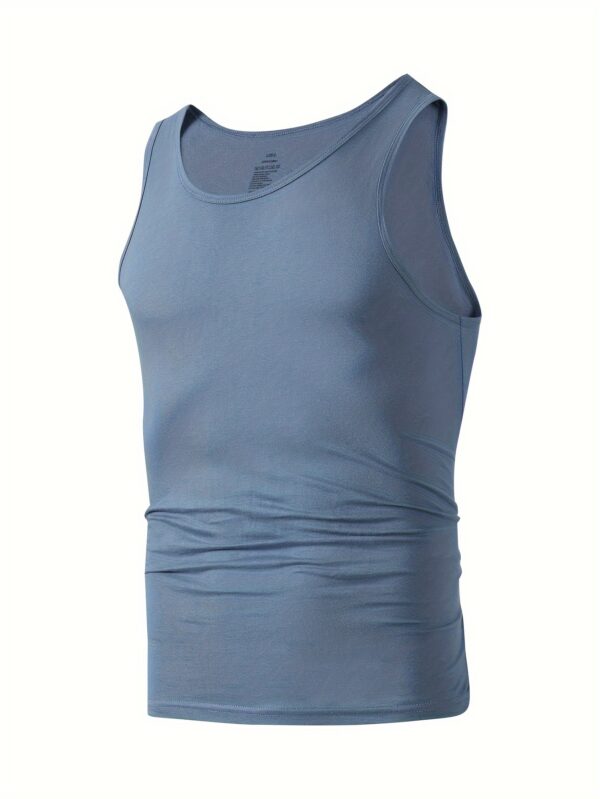 5-Pack Men'S Cotton Tank Tops, Breathable Crew Neck Vests, Casual Solid Color All-Season Knit Fabric Tops, Medium Stretch Regular Fit Undershirts - 100% Cotton, 160g/m² - Image 3
