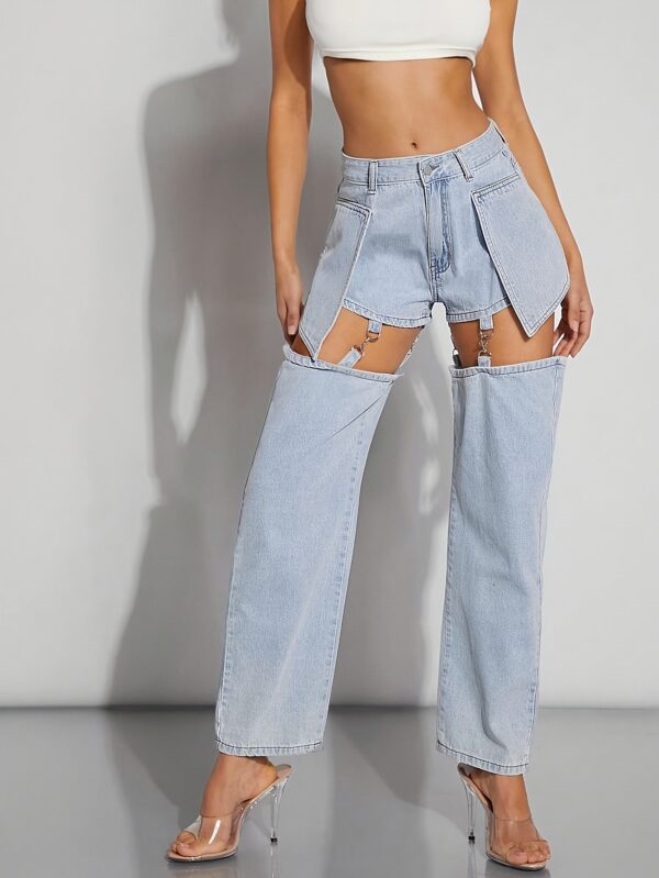 Women'S High-Waisted Loose Fit Distressed Denim Jeans - Casual Style with Button Closure, Non-Stretch Fabric, Perfect for Weekend Wear, Allseason Jeans|Casual Style Jeans| Texture - Image 4