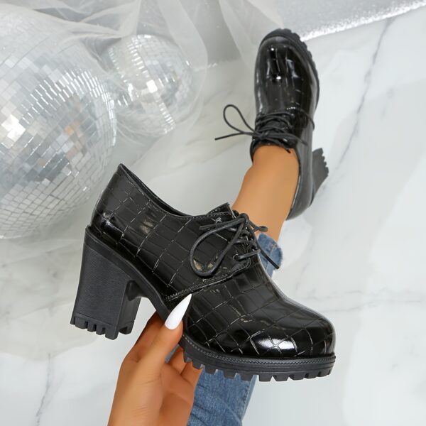 Women'S Fashion Lace-Up Pumps, Solid Color, Plain Toe, High Heel, Stone Pattern, Block Heel, with Polyurethane Upper, Fabric Lining, PVC Sole, Fabric Insole, for All-Season Versatile Shoes, from Huizhou North America & European Special - Image 6