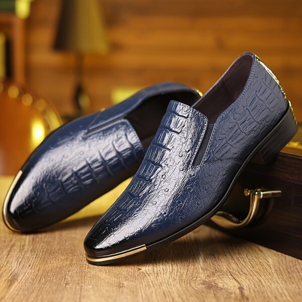 Men's Crocodile Pattern Brogue Loafers - Stylish British-Inspired Slip-On Dress Shoes, Durable Faux, Pointed Toe, Low Heel, Perfect for Business & Casual Summer Wear - Image 6