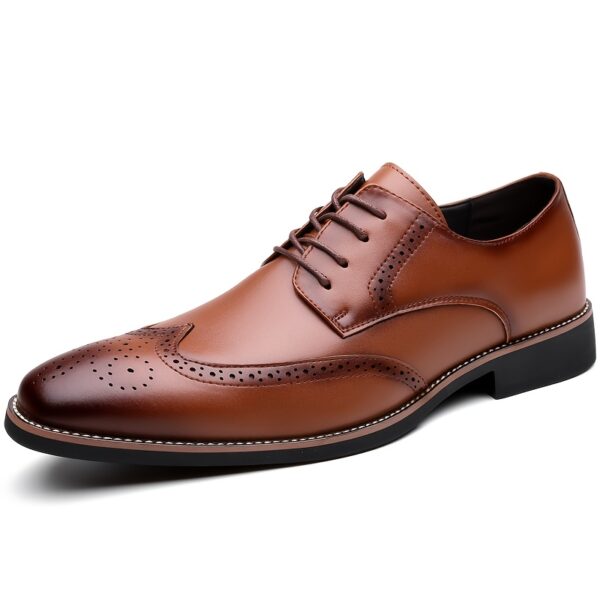 Men's Genuine Leather Brogue Derby Shoes - British Style Lace-Up Formal & Casual Dress Shoes with Round Toe, Breathable Perforations, Cushioned Insole & Non-Slip Rubber Sole for Weddings, Office, Daily Wear, Office Footwear, Elegant Footwear, Durable Construction, Business Attire - Image 9