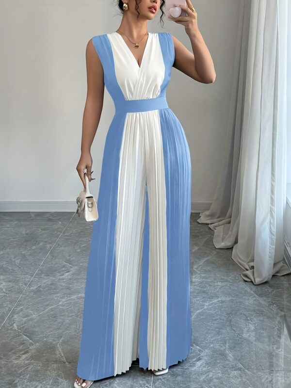 Women'S V-Neck Belted Wide-Leg Pleated Jumpsuit, Perfect for Casual Elegance in Commuting And Vacation Outfits. - Image 3