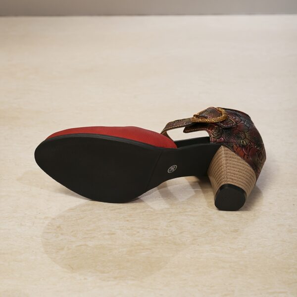 Women'S Retro Print Fashion Comfortable Elegant High Heel Round Toe Buckle Fashion Shoes - Image 3