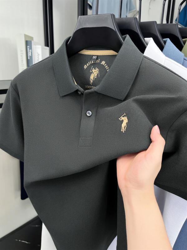 CRRTMARO Men's 100% Cotton Shirt - Casual Short Sleeve Summer Top with Embroidered Logo & Contrast Collar, Dark Green & Golden Button-Up Regular Fit - Image 5