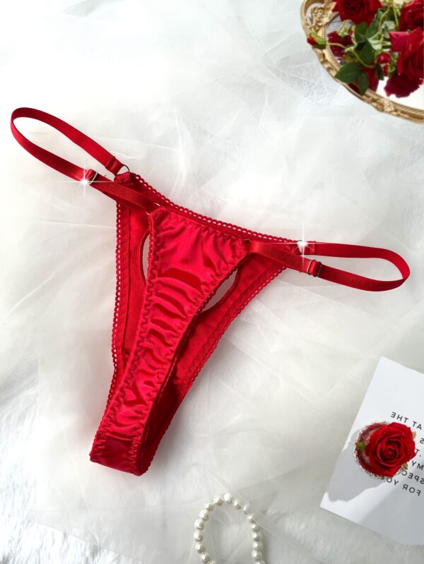 Solid Color Hollow Heart Romantic Adjustable Triangle Panties, Sexy Thong - Image 8