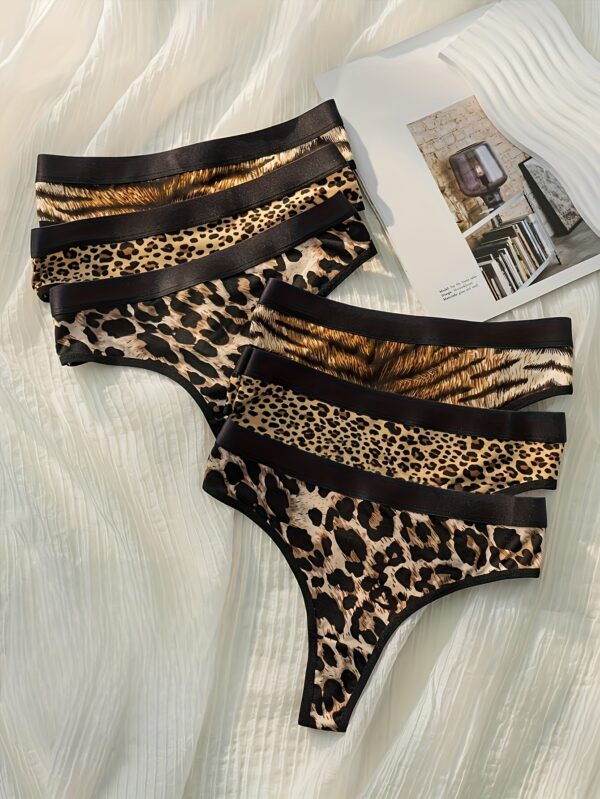 6pcs leopard print zebra print Women's thong Simple sport underpants - Image 3