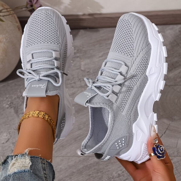 SIGUJK Women's Breathable Knit Sneakers - Lightweight Casual Walking Shoes with Cushioned PU Sole, White Low-Top Lace-Up Design for All-Season Outdoor Comfort, Shoes Sneakers, Sleek Sporty Design, Microfiber Construction, Everyday Footwear, Durable Footwear, Daily Commuters - Image 7