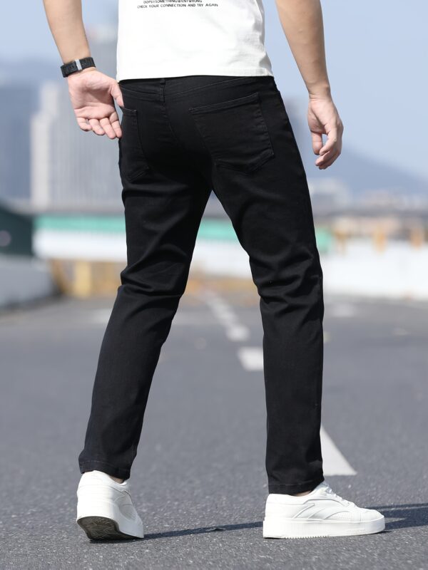 2025 New Men's Slim Fit Stretch Denim Jeans - Mid-Stretch Water-Washed Black Casual Pants with Built-In Zipper, All-Season Comfort & Hand Wash Care, Casual Wear Jeans | Slim Fit Jeans | Durable Fabric - Image 4