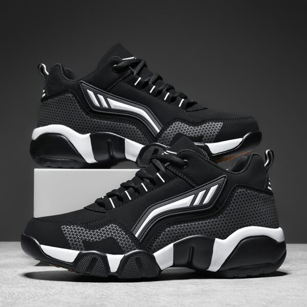 Men's Casual Sporty Sneakers - High Quality PU Upper, Non-Slip Rubber Sole with Cushioned Comfort & Inner Arch Support, Low-Top Lace-Up Design for All-Day Wear (Black/White) - Spring/Fall/Winter Seasonal Versatility, Comfortable Walking Shoes | Modern Sneakers | Sturdy Sole Footwear
