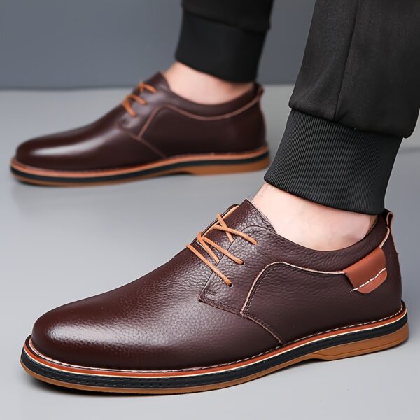 Men'S Genuine Cow Faux Leather Dress Shoes - Sleek Lace-Up Business Casual Footwear with Non-Slip Rubber Sole, Available in Navy Blue, Black, Olive Green, and Brown, All-Season Comfort, Faux Leather Lining, Perfect for Work, Parties, and Casual Attire, Versatile Dress Shoes | Sleek Shoe Design | Shoes - Image 9