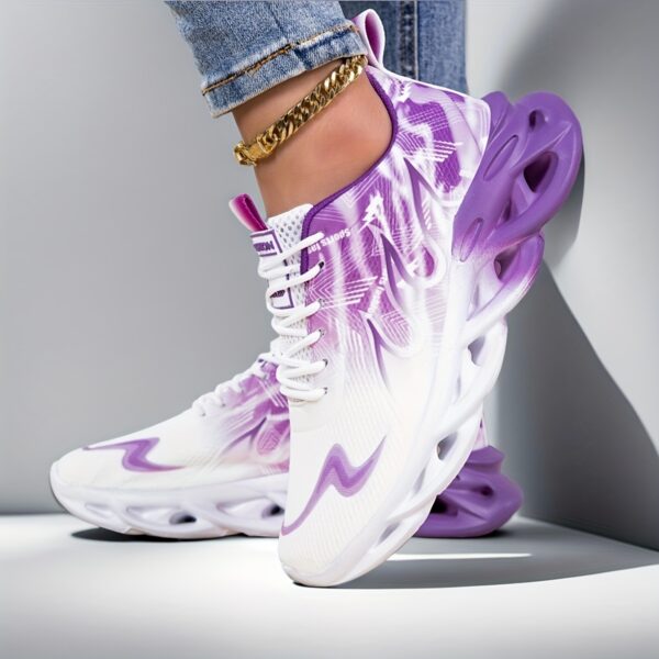 Women's Stylish Gradient Flame Running Shoes - Breathable Knit Upper, Comfortable EVA Sole, Fashionable Purple & White Design, Lace-Up Closure for Casual & Athletic Wear, Allseason Sneakers | Vibrant Gradient Design | Breathable Fabric Upper, Ladies Shoes - Image 3
