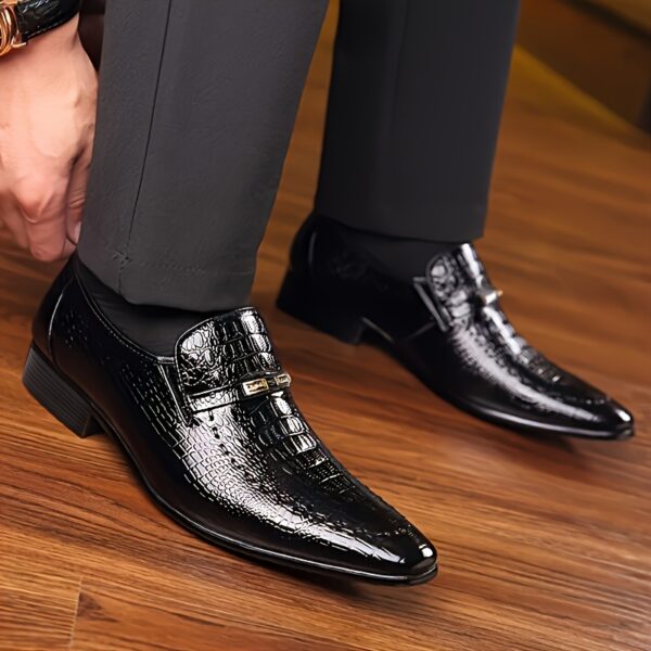 Men'S Genuine Slip-On Loafers - Comfortable Pointed Toe Dress Shoes with Breathable Insole & Durable Rubber Sole, Brown Faux for Business, Office, Formal Events, Formal Footwear, Classic Style, Polished Finish - Image 2