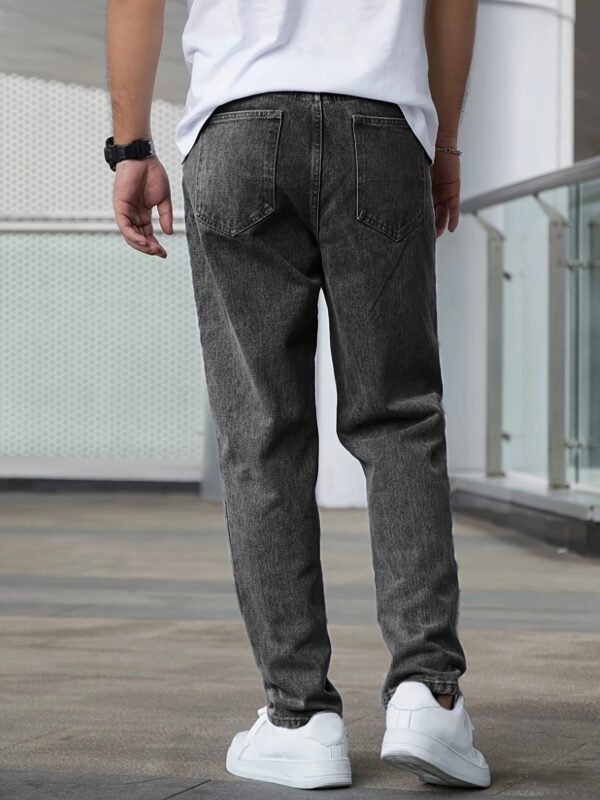 Men's Casual Stretch Denim Pants - Classic Regular Fit, Water-Washed Texture, All-Season Comfort, Machine Washable Solid Color Jeans for Casual Attire, Casual Casual Attire | Classic Blue Jeans | Easycare Jeans - Image 5