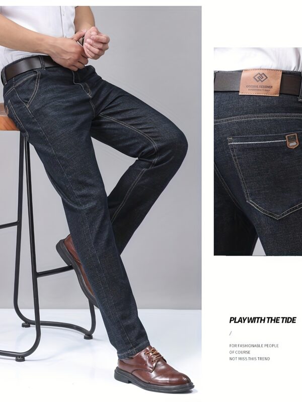 Men'S Slim-Fit Stretch Denim Jeans - Mid-Rise Straight-Leg Casual Pants with Button Closure, Comfortable All-Season Wear for Casual Attire, Versatile Clothing | Sleek Design | Comfortable Fit - Image 4