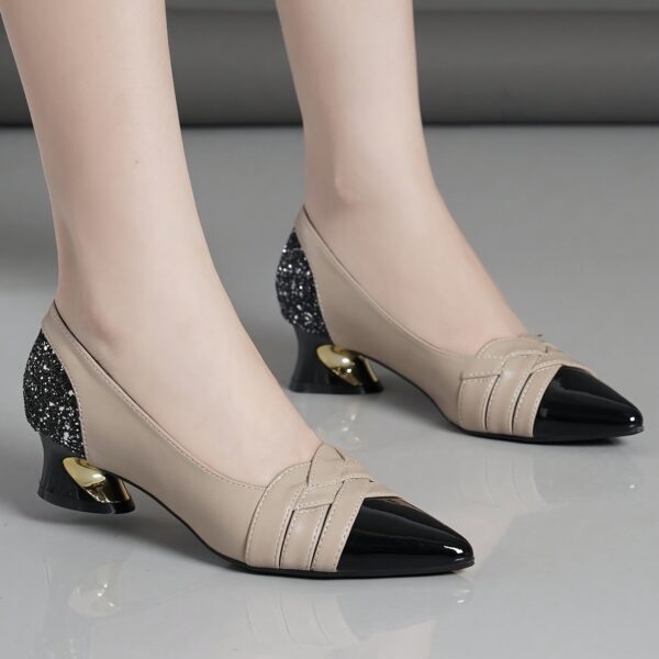 Elegant Women'S High Heel Pumps - Pointed Toe, Block Heel, Synthetic Cover Dress Shoes with Rubber Sole for Work & Formal Occasions, Solid Color, Do Not Wash, Fall Season - Image 2