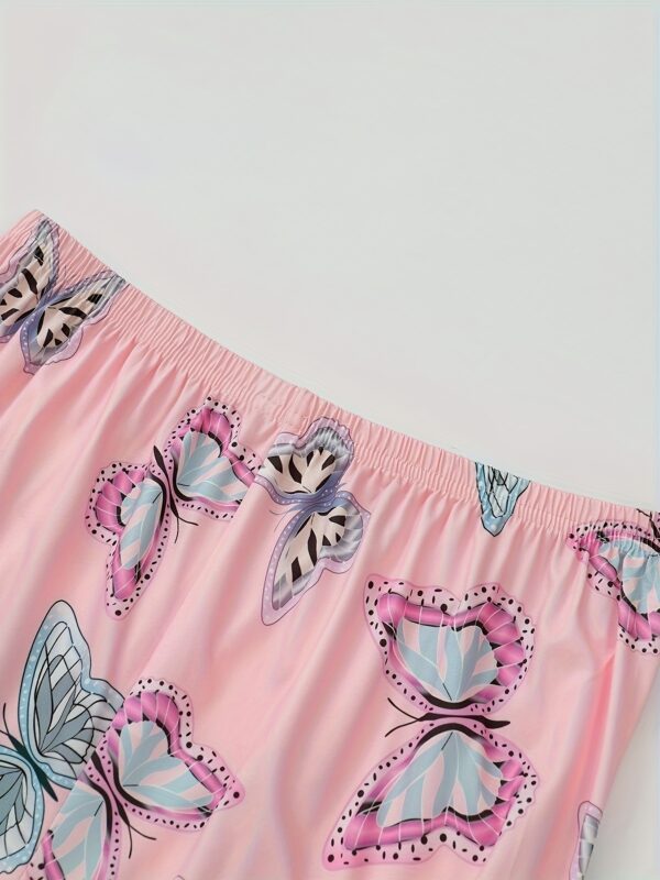 2pcs Casual Butterfly Print Pajama Set, Round Neck Short Sleeve Top and Elastic Pants, Women's Sleepwear - Image 13