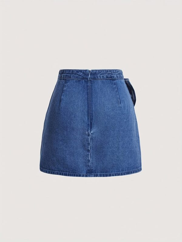 Women's Casual Bow Tie Waist Non-Stretch Denim Skirt - Mid-Rise Pencil Skirt with Water-Washed Texture, Machine Washable Short Length for Spring Summer Fall, Seasonal Fashion, Durable Fabric, Casual Attire, Classic Jeans, Weekend Wear - Image 3