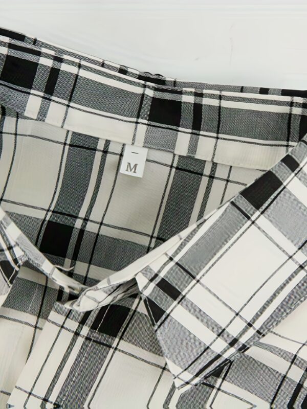 Men's Stylish Black & White Plaid Button-Up Shirt with Chest Pocket - Short Sleeve, Classic Collar, Casual Summer Wear, Polyester Fabric, Mature Design - Image 7