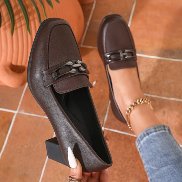 Women'S Stylish British Square Toe Block Heel Pumps - Versatile Brown Faux Cover Dress Shoes with Ankle Strap, Perfect for Work & Casual Wear, Comfortable All-Season Desig - Image 7