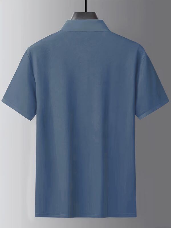 Men'S Light Blue Casual Short Sleeve Shirt - Premium Polyester Blend with 3D Logo & "R" Embossed Design, Classic Collar, Regular Fit Summer Shirt for Casual Attire, Versatile Menswear, Medium Stretch Fabric - Image 6