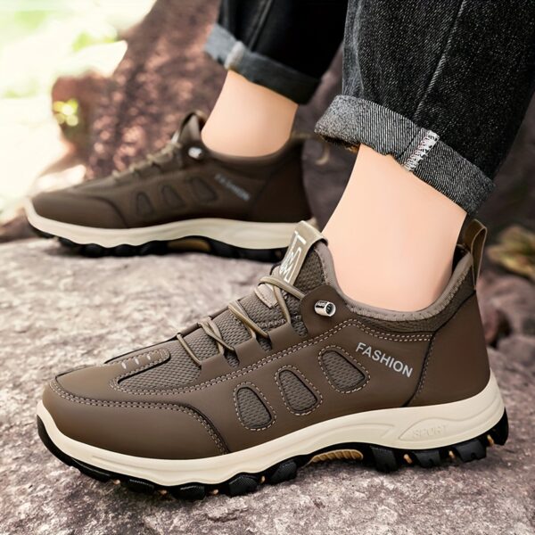 Men's New Season Running Footwear - Casual Athletic Sneakers, Brown with White Accents, Comfortable Soft Sole