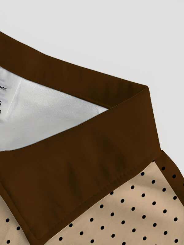 Men's Summer Short Sleeve Shirt - 100% Polyester Breathable Stretch Fabric, Brown & White Contrast Print, Classic Collar Button-Up Casual Shirt for Office & Social Outings - Image 7