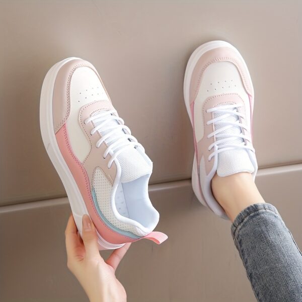 Stylish Women's Low-Top Sneakers - Lightweight Casual Shoes with Pastel Pink & Light Blue Accents, Synthetic Cover Upper, Breathable Mesh Lining, EVA Sole for Comfort, Perfect for Casual Attire & Travel - Image 14