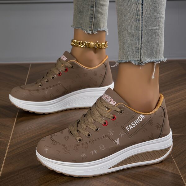 Women's Fashion Sneakers, Casual Versatile Platform Shoes, Lightweight Comfortable Breathable Athletic Footwear, Low Top, Solid Color, Regular Toe, Fabric Lining, Lace-Up Closure, MD Sole Material - Image 7