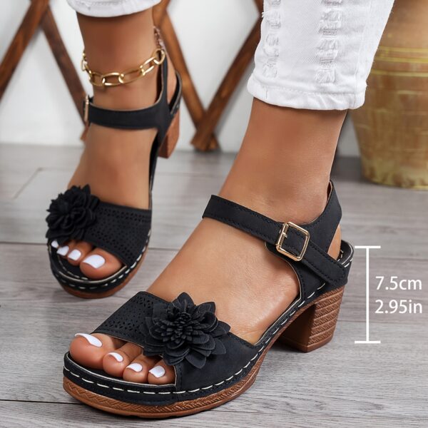 Women’s Floral Wedge Sandals - Peep Toe, Ankle Strap Platform Shoes with 7.62-10.16 cm Heel Brown, Blue & Black - Comfortable Summer Footwear for Casual or Outdoor Wear - Image 28