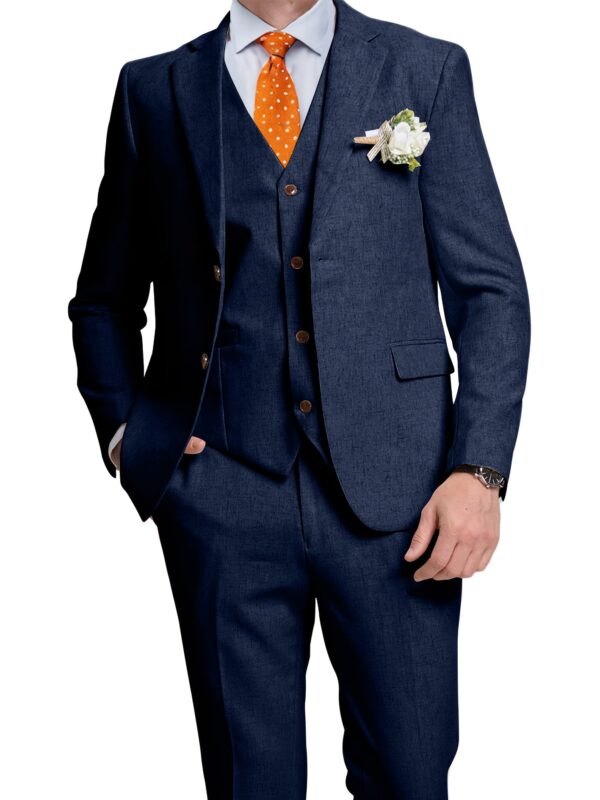 Men's Suits 3pcs Retro Linen Men Suit Beach Wedding Suit Summer Slim Fit Light Weight Linen Suit Jacket Vest Pant Tuxedo Business Prom