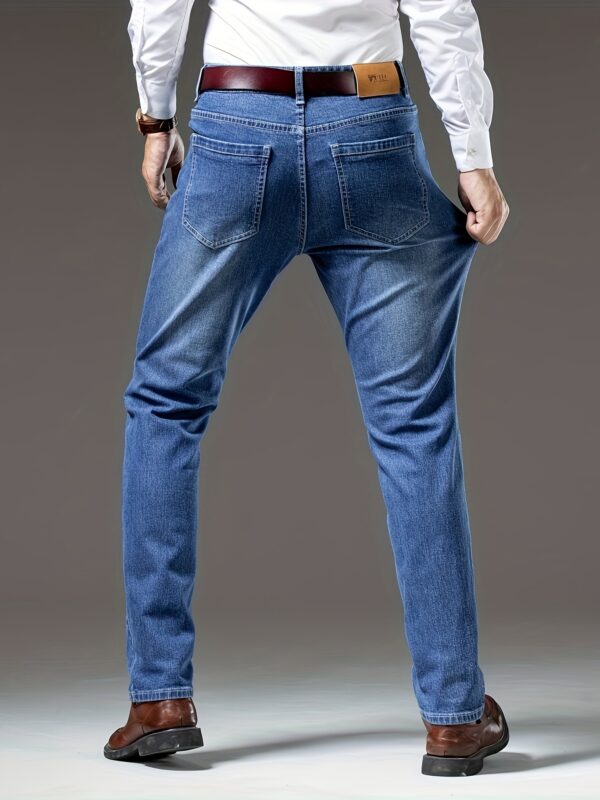 Men's Light Blue Straight Leg Jeans - Casual Business Denim, Mid-Rise, Stretch Fit, Versatile & Comfortable for Casual Attire
