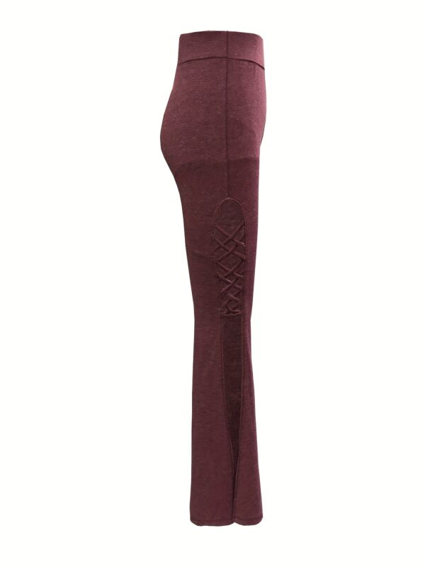 Nini Women's High-Waisted Flared Pants with Side Cross Strap Cut-Out Design - Solid Color Casual Trousers, Medium Stretch Machine-Washable Fabric for Spring Summer Fall, Versatile for Home, Commute & Outings, Cute Pants, Home Wear Trousers, Comfortable Fit Trousers - Image 3
