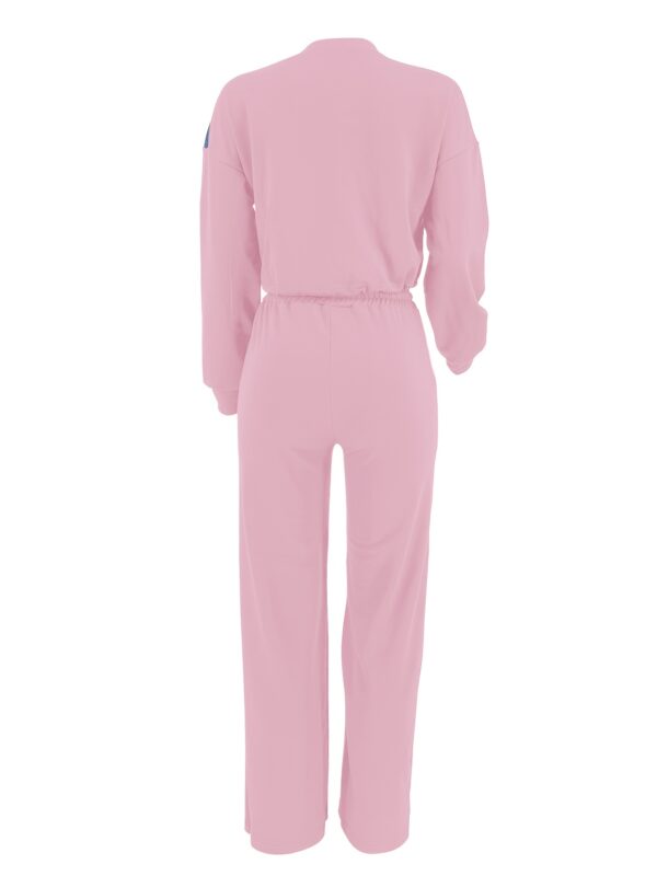 Women'S Casual Patchwork Jumpsuit - Gray & Blue, Long Sleeve, Crew Neck, Pockets, Perfect for Vacation, Outdoor, Home, Dance Party, Holiday Style, Holiday Casual Wear | Trendy Casualwear | Stylish Jumpsuit - Image 10