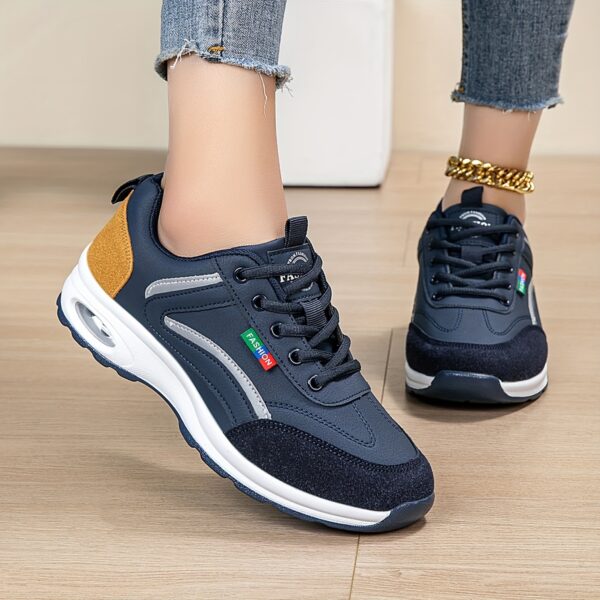 AOPLUS Women's Fashion Sneakers - Lightweight, Comfortable, and Breathable Low-Top Sneakers with Air Cushion Support, White & Blue Design, PU Cover Upper, Fabric Lining, All-Season Wear - Image 3