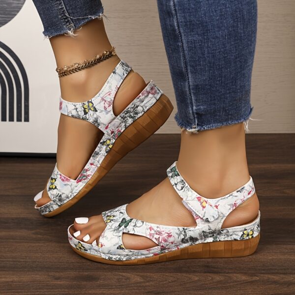 Women's White Casual Summer Sandals - Open-Toe Comfortable Beach Shoes with Adjustable Hook-and-Loop Strap, Thick Cushioned Wedge Heel & PU Cover for Casual Outings, Shopping, or Seaside Strolls, Strappy Sandals, Open Toe Design, Durable Footwear - Image 9