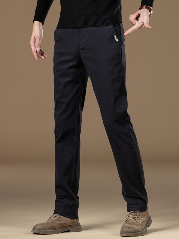 Men'S Slim-Fit Cotton Casual Pants - Classic Straight-Leg Design, Thick Stretch, Solid Black, Business Casual Trousers for All Seasons, Comfortable and Stylish, Allseason Trousers | Straight Leg Pants | Cotton Pants - Image 6