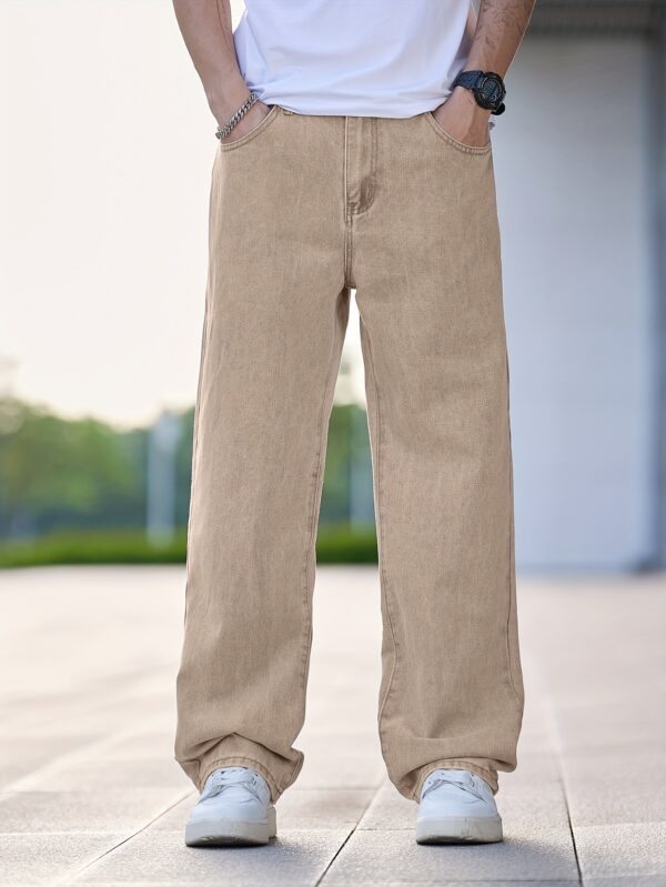 Men'S Casual Straight Leg Jeans, Loose Fit Denim Pants, 87% Cotton 7% Polyester 6% Viscose, All-Season Solid Color Washed Fabric, 290gsm Heavyweight - Gengyuanxuan #TB9005 - Image 7